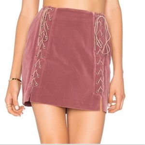 NWOT Pink Suede Mini Skirt with Front Ties